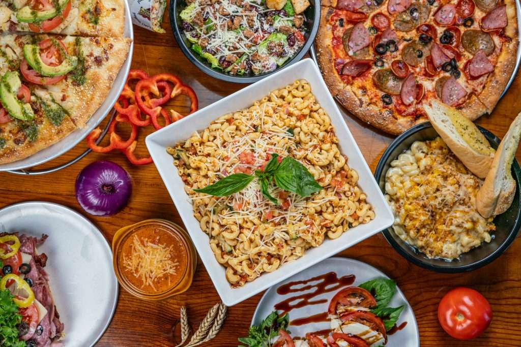 Caruso's catering pasta, pizza, , salad, food